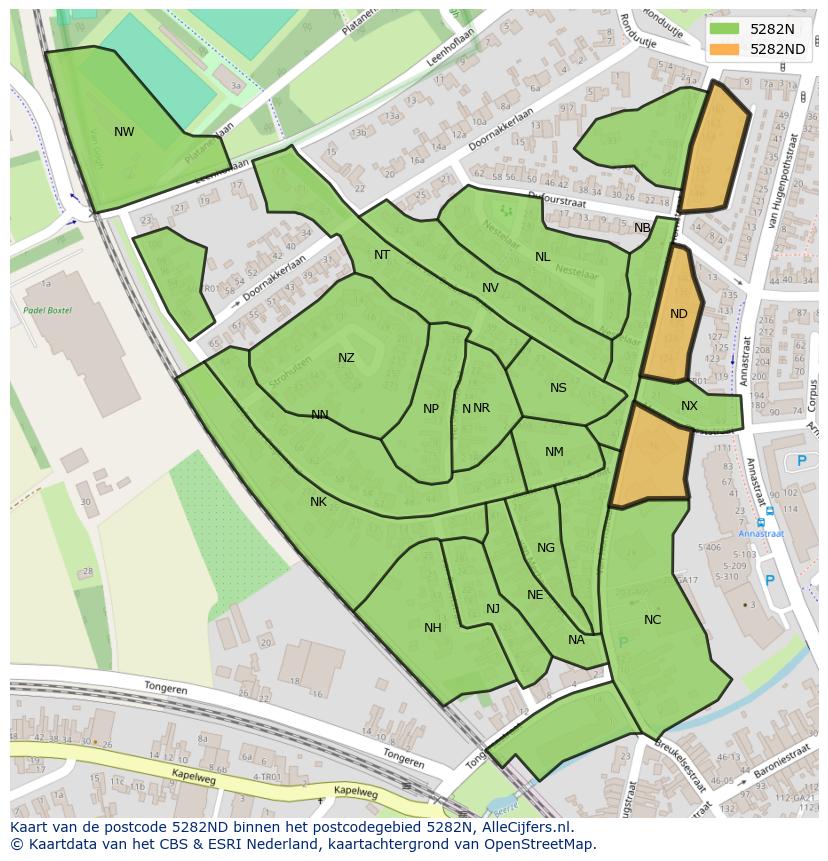 Afbeelding van het postcodegebied 5282 ND op de kaart.