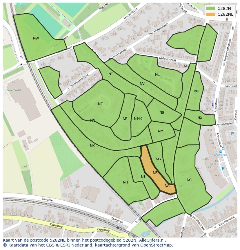 Afbeelding van het postcodegebied 5282 NE op de kaart.