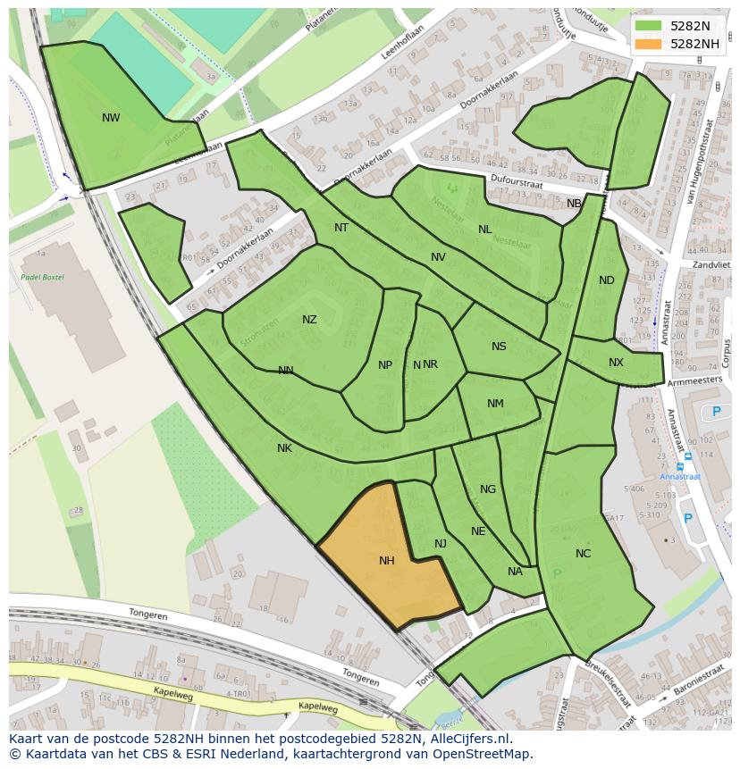 Afbeelding van het postcodegebied 5282 NH op de kaart.