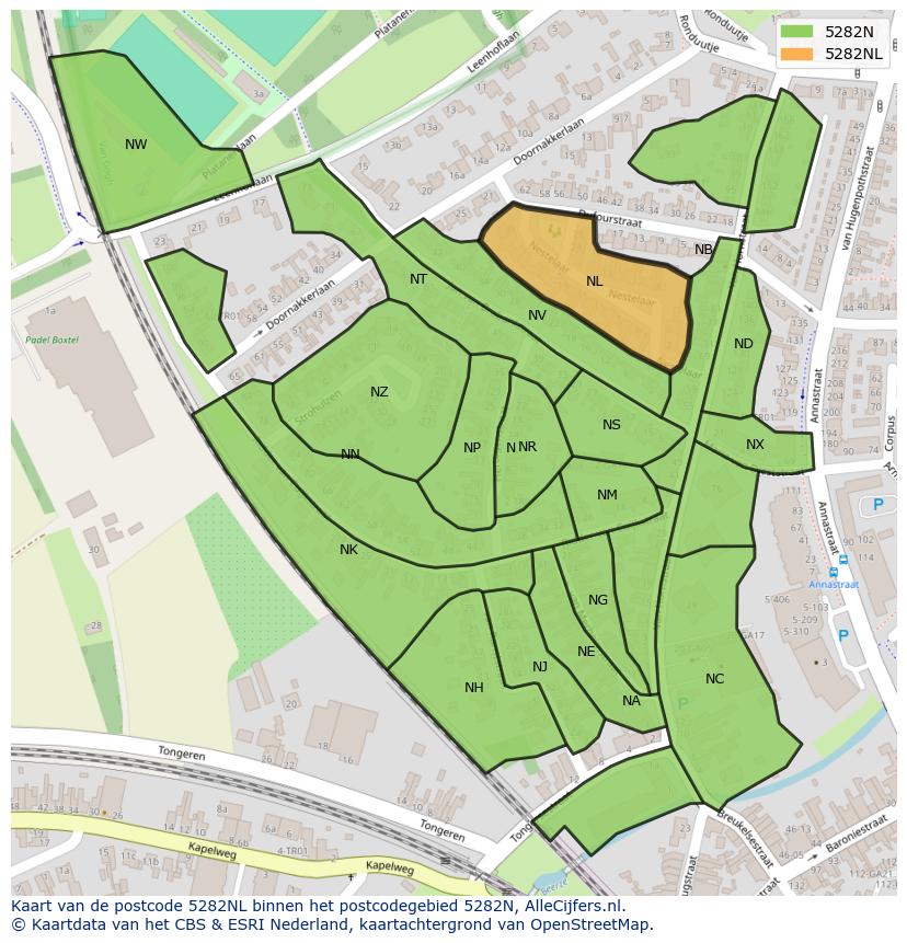 Afbeelding van het postcodegebied 5282 NL op de kaart.