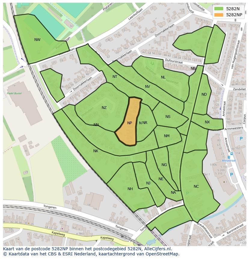 Afbeelding van het postcodegebied 5282 NP op de kaart.