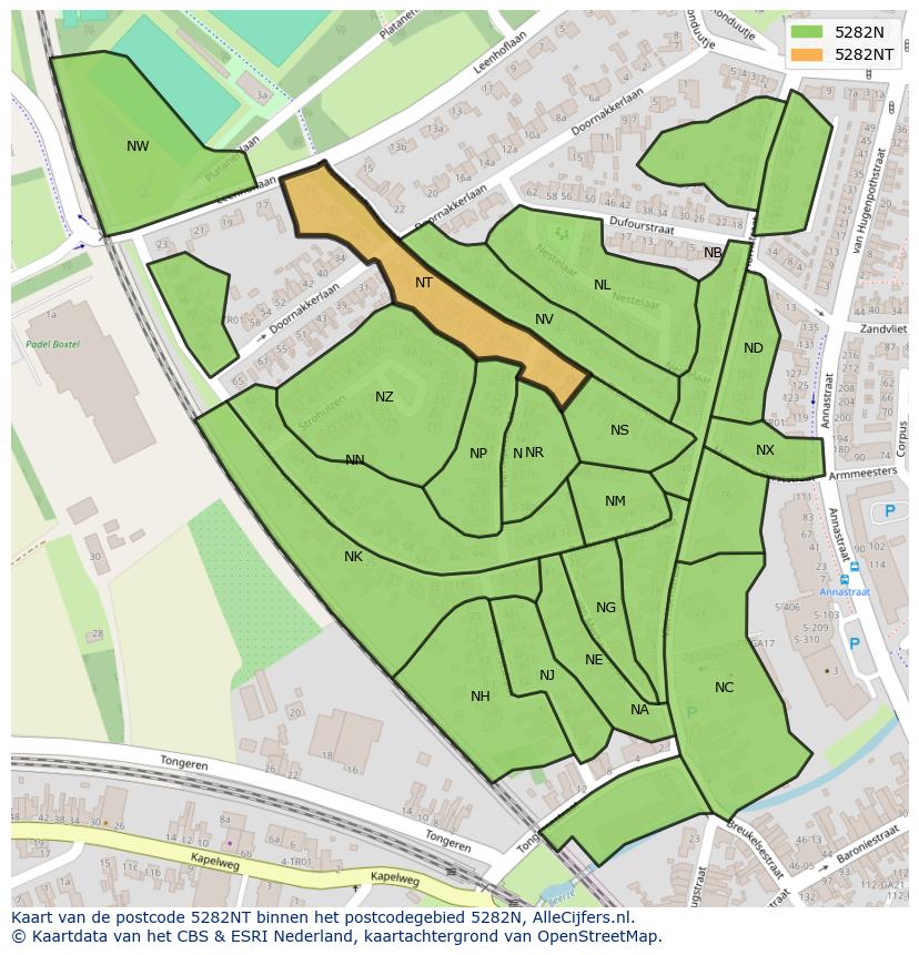 Afbeelding van het postcodegebied 5282 NT op de kaart.