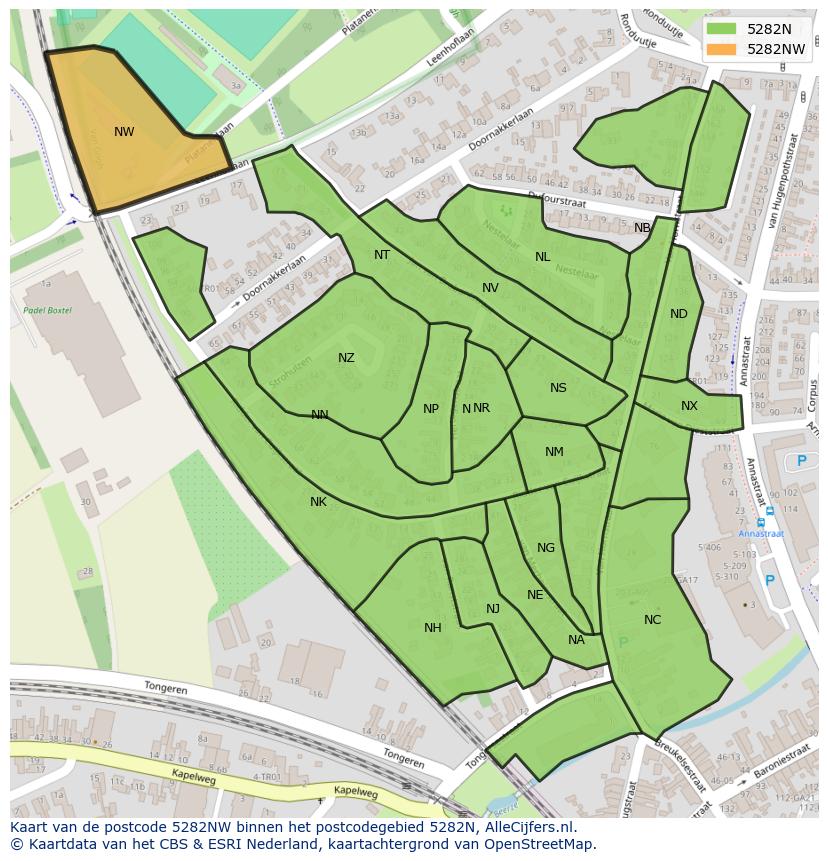 Afbeelding van het postcodegebied 5282 NW op de kaart.