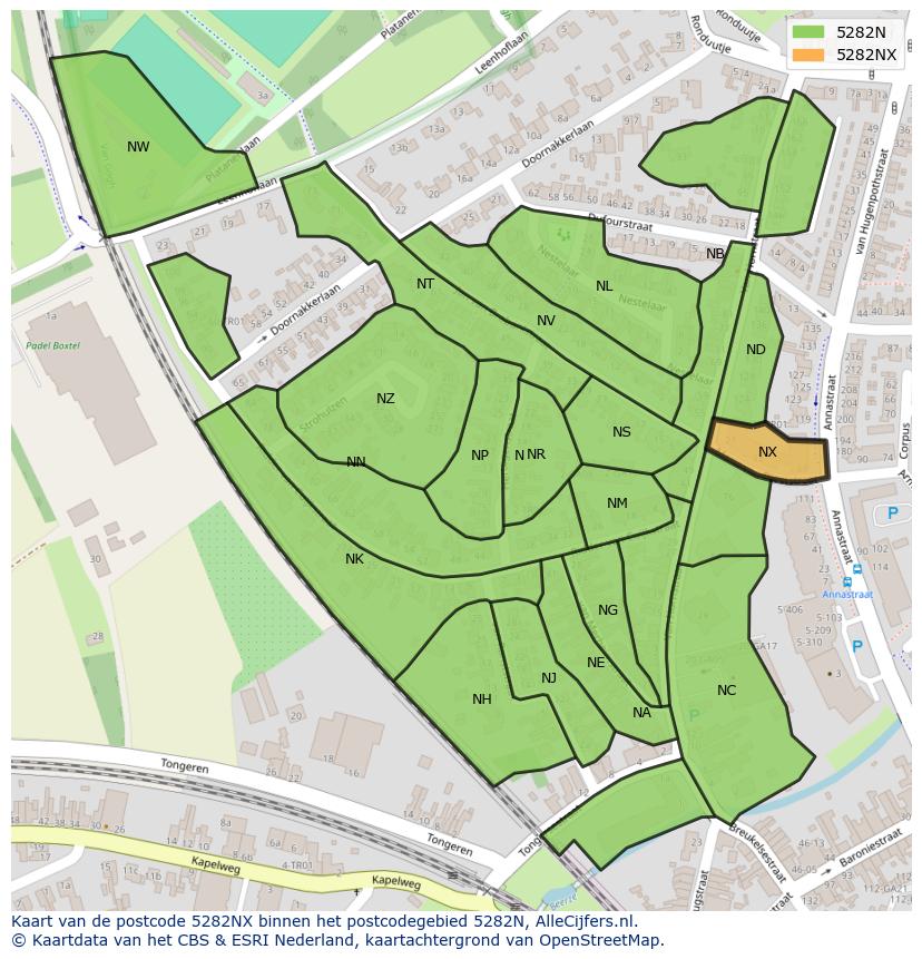 Afbeelding van het postcodegebied 5282 NX op de kaart.