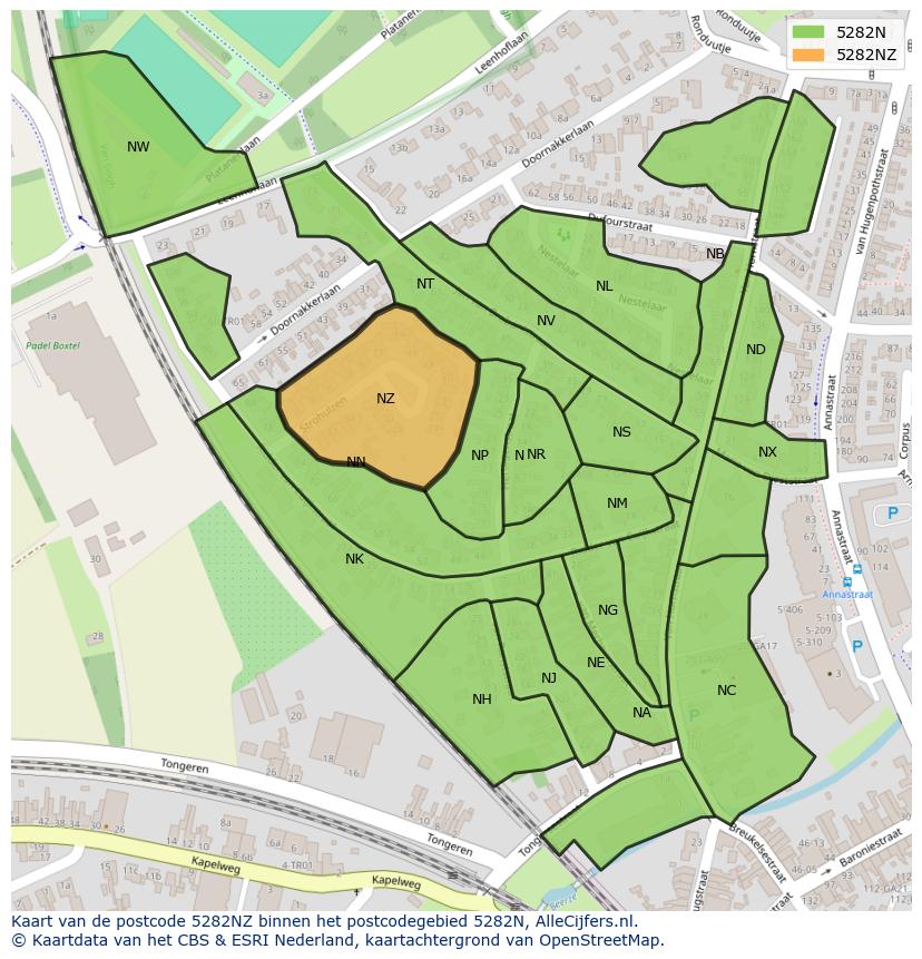 Afbeelding van het postcodegebied 5282 NZ op de kaart.