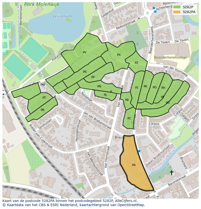 Afbeelding van het postcodegebied 5282 PA op de kaart.