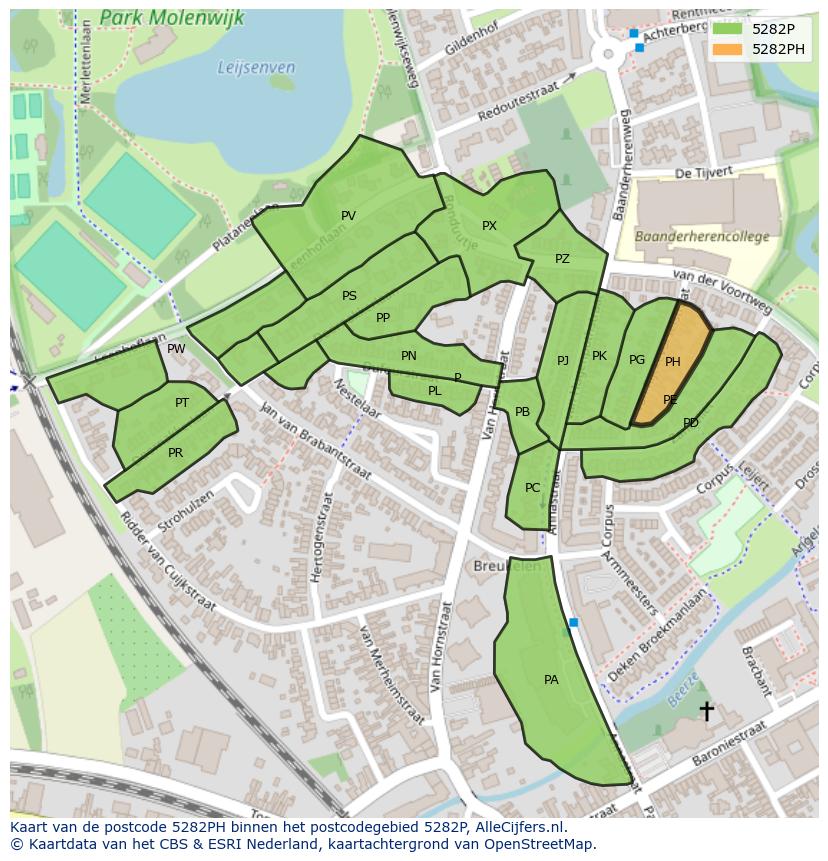 Afbeelding van het postcodegebied 5282 PH op de kaart.