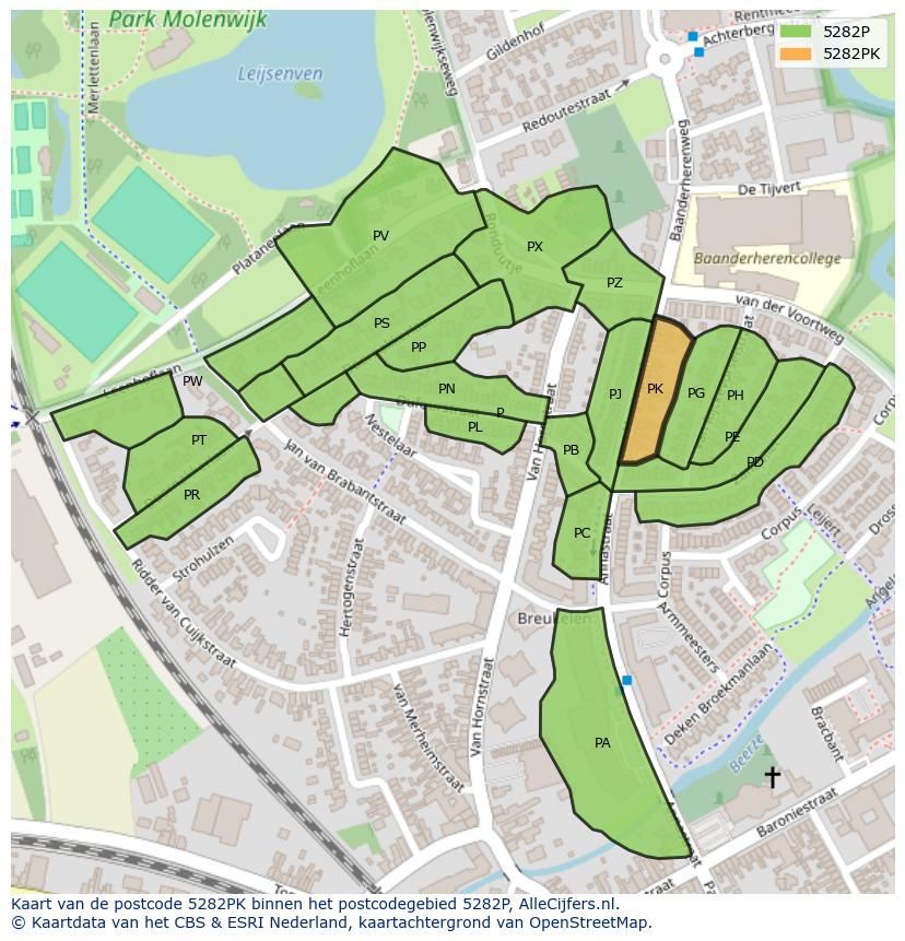 Afbeelding van het postcodegebied 5282 PK op de kaart.