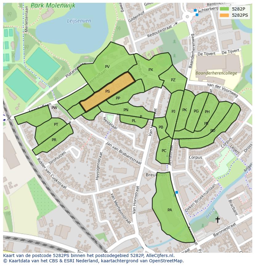 Afbeelding van het postcodegebied 5282 PS op de kaart.