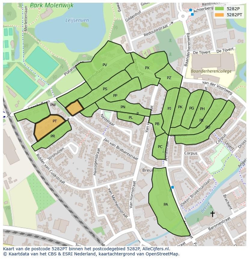 Afbeelding van het postcodegebied 5282 PT op de kaart.