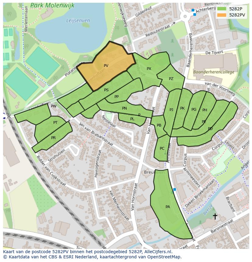 Afbeelding van het postcodegebied 5282 PV op de kaart.