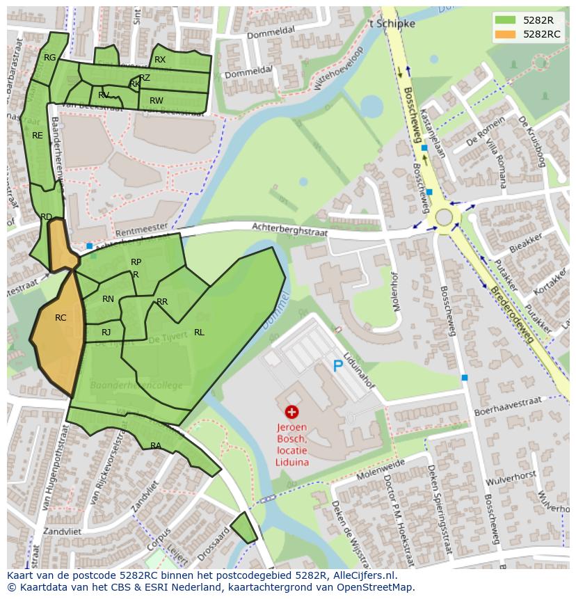 Afbeelding van het postcodegebied 5282 RC op de kaart.