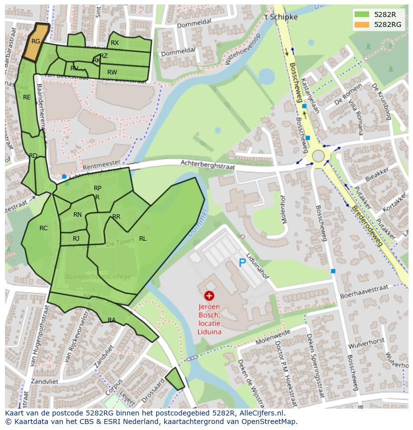 Afbeelding van het postcodegebied 5282 RG op de kaart.