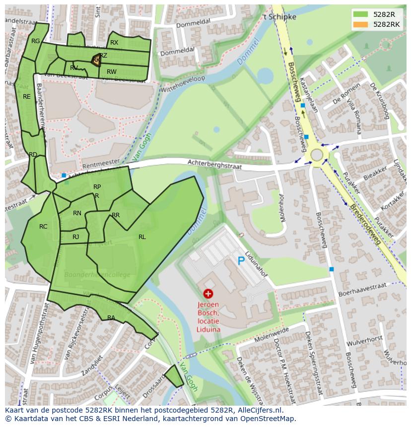 Afbeelding van het postcodegebied 5282 RK op de kaart.