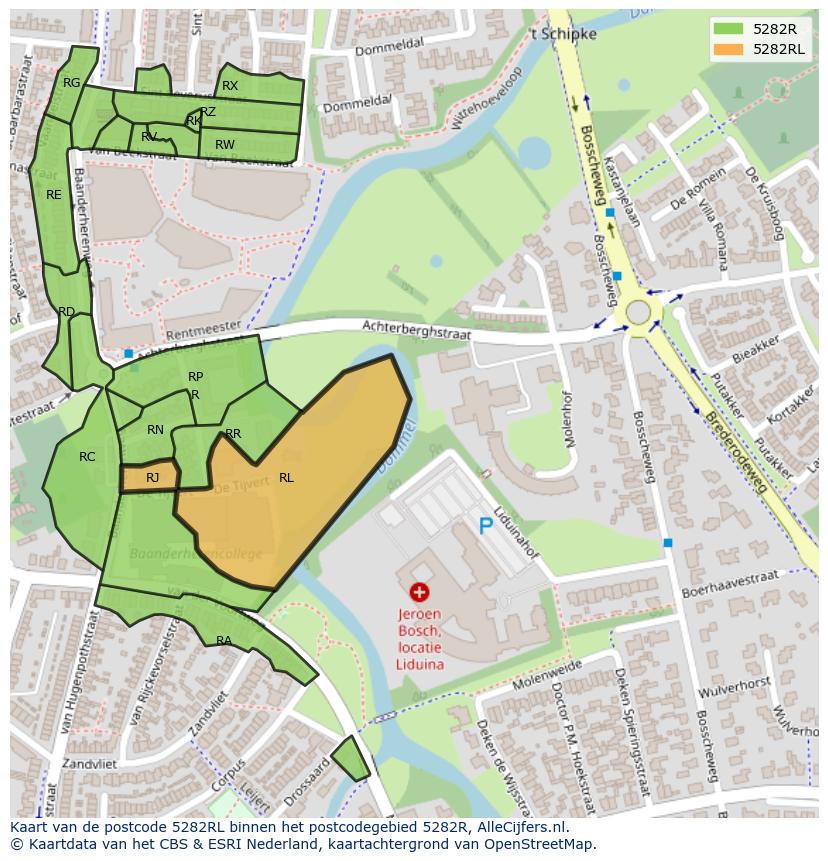 Afbeelding van het postcodegebied 5282 RL op de kaart.