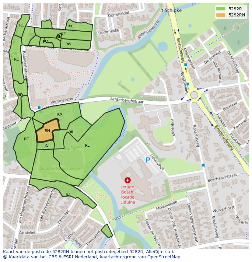 Afbeelding van het postcodegebied 5282 RN op de kaart.