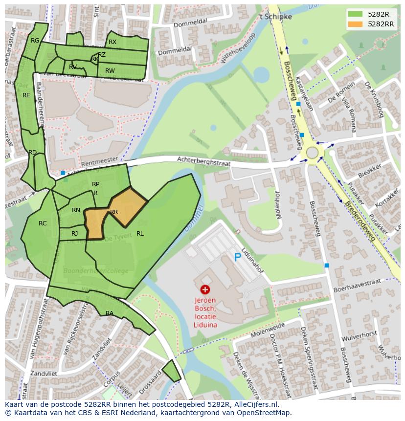 Afbeelding van het postcodegebied 5282 RR op de kaart.