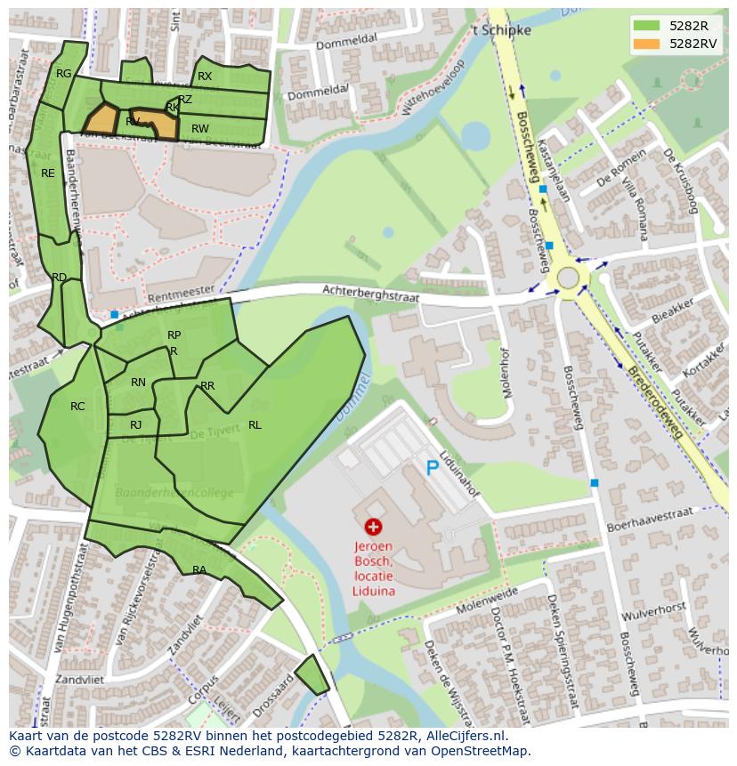 Afbeelding van het postcodegebied 5282 RV op de kaart.