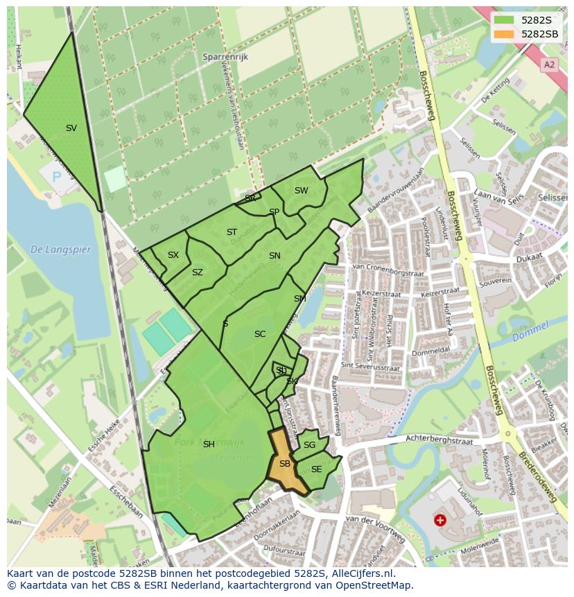 Afbeelding van het postcodegebied 5282 SB op de kaart.