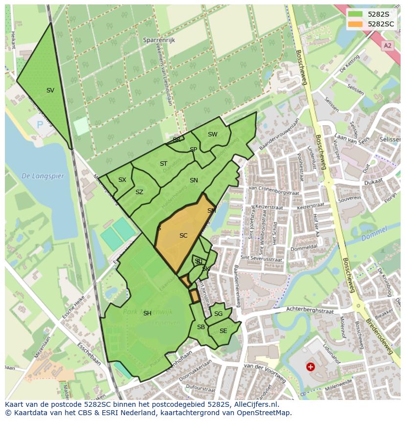 Afbeelding van het postcodegebied 5282 SC op de kaart.