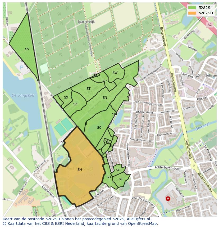 Afbeelding van het postcodegebied 5282 SH op de kaart.