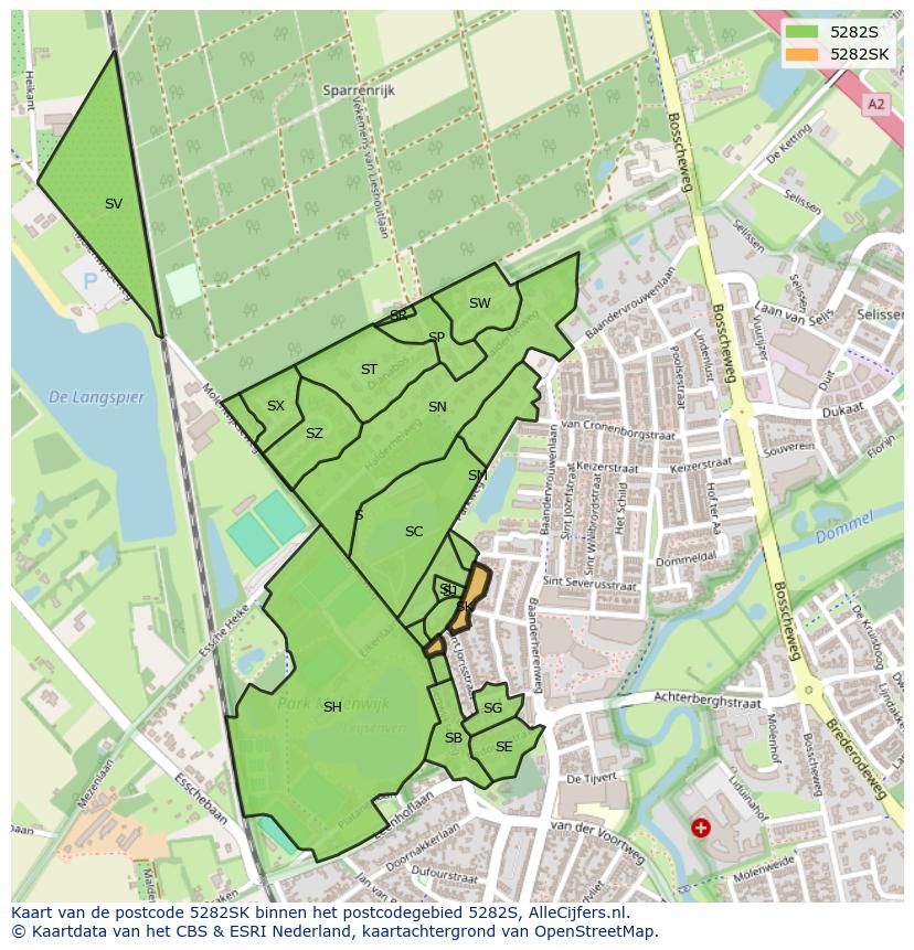 Afbeelding van het postcodegebied 5282 SK op de kaart.