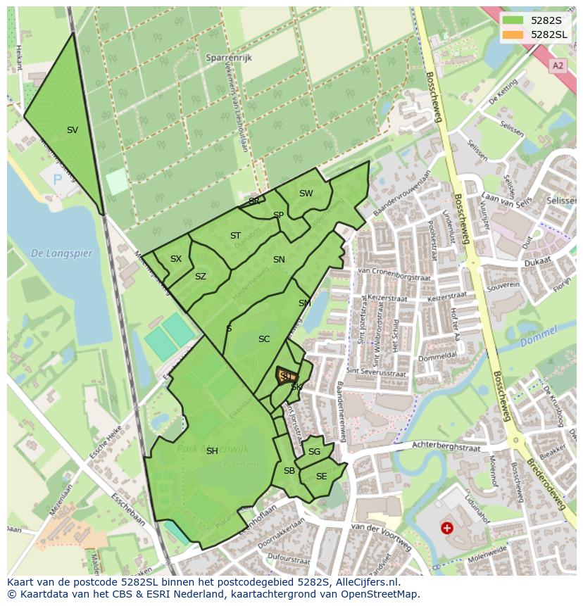 Afbeelding van het postcodegebied 5282 SL op de kaart.