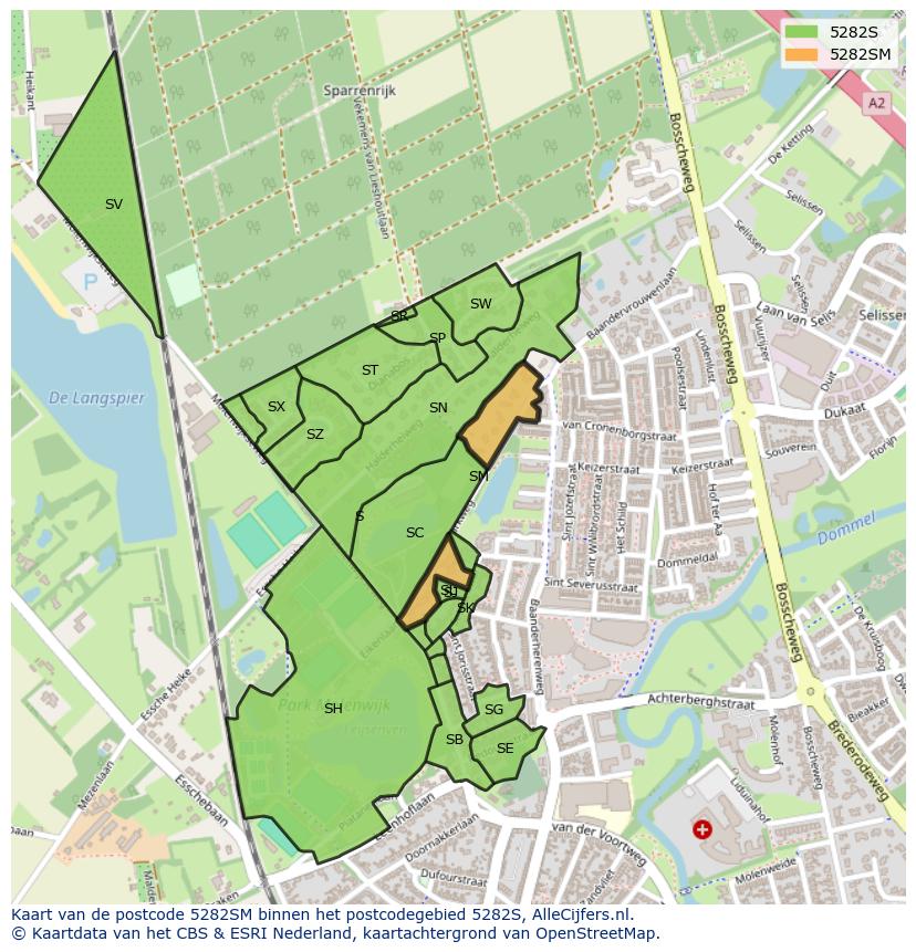 Afbeelding van het postcodegebied 5282 SM op de kaart.