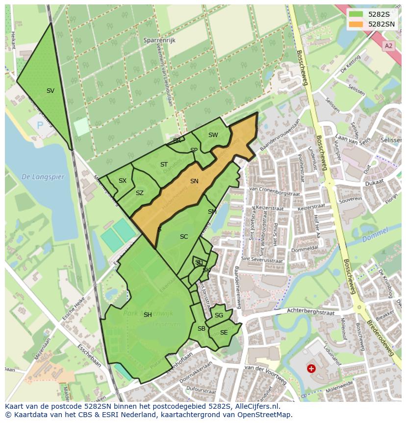 Afbeelding van het postcodegebied 5282 SN op de kaart.