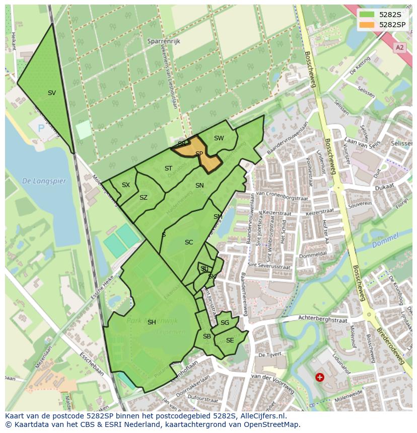 Afbeelding van het postcodegebied 5282 SP op de kaart.