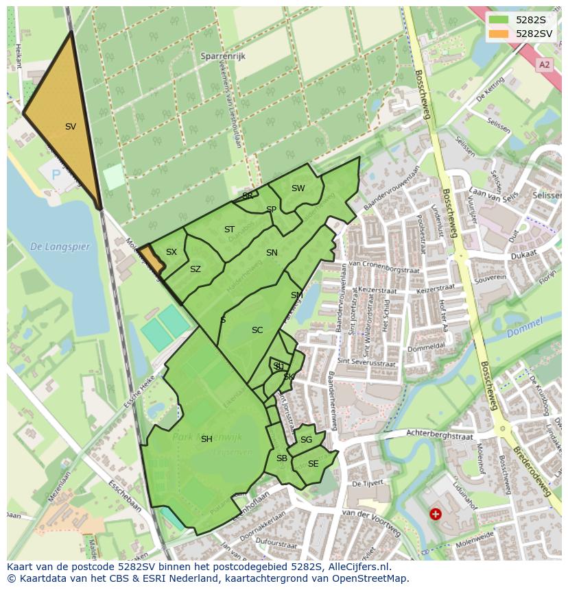 Afbeelding van het postcodegebied 5282 SV op de kaart.