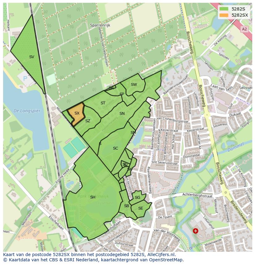 Afbeelding van het postcodegebied 5282 SX op de kaart.