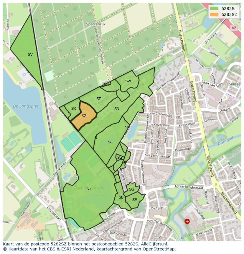 Afbeelding van het postcodegebied 5282 SZ op de kaart.