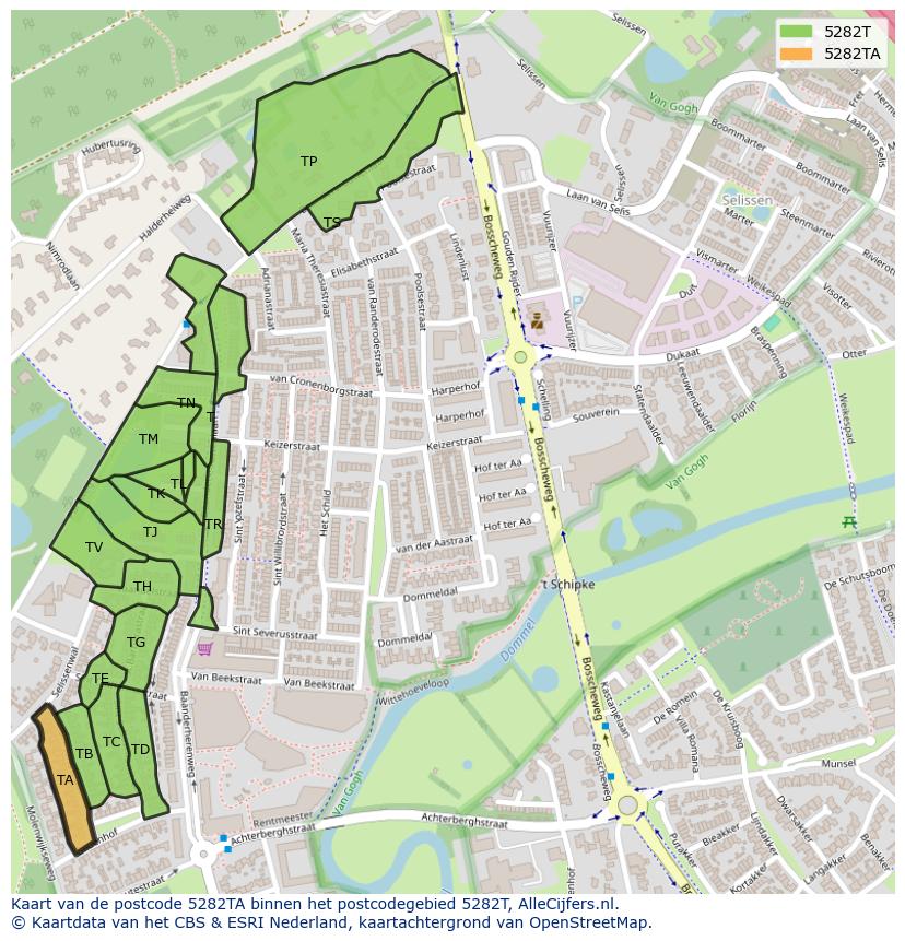 Afbeelding van het postcodegebied 5282 TA op de kaart.