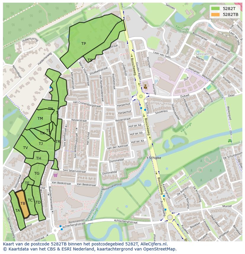 Afbeelding van het postcodegebied 5282 TB op de kaart.