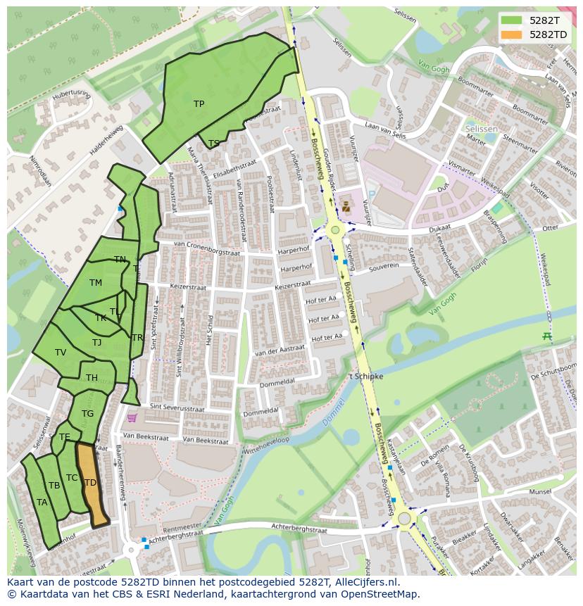 Afbeelding van het postcodegebied 5282 TD op de kaart.