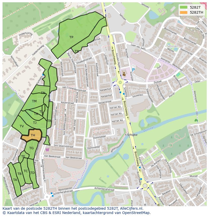 Afbeelding van het postcodegebied 5282 TH op de kaart.