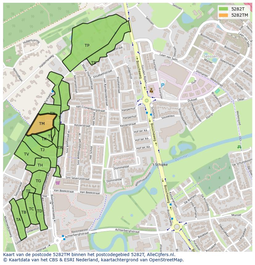 Afbeelding van het postcodegebied 5282 TM op de kaart.