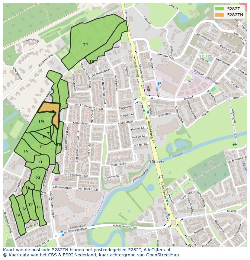 Afbeelding van het postcodegebied 5282 TN op de kaart.