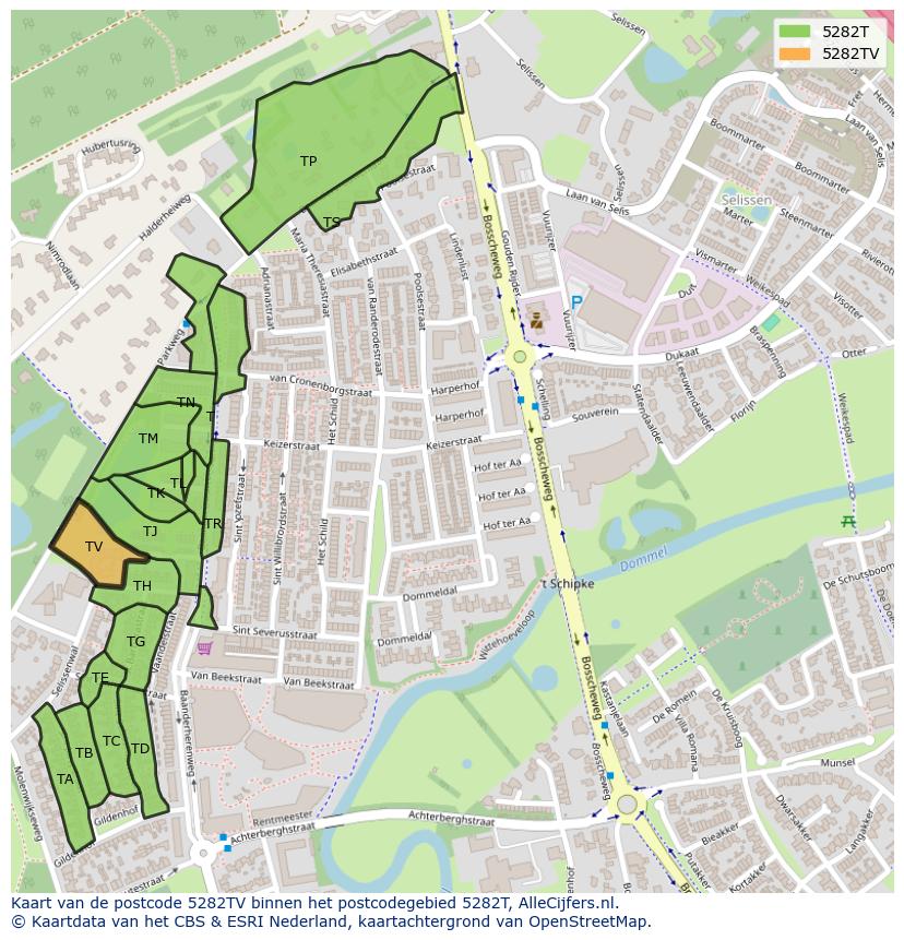 Afbeelding van het postcodegebied 5282 TV op de kaart.