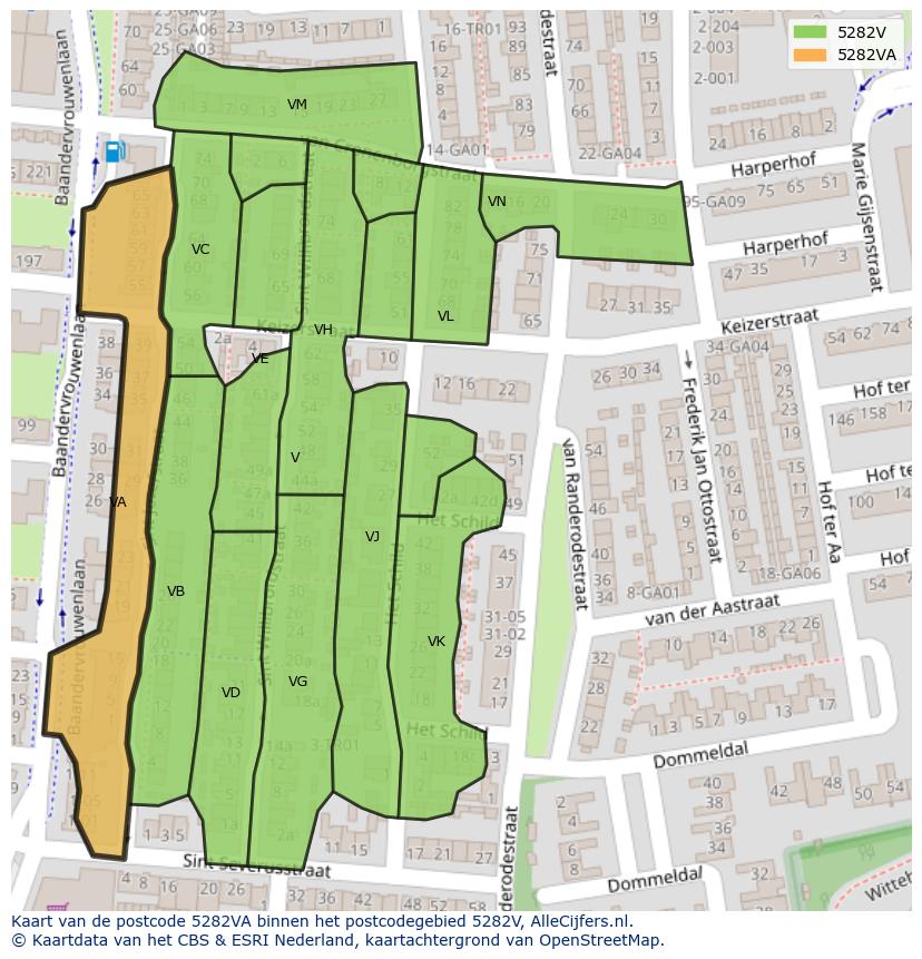 Afbeelding van het postcodegebied 5282 VA op de kaart.