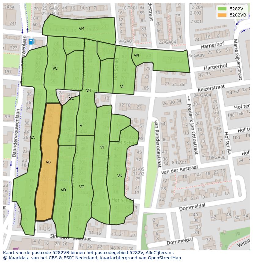 Afbeelding van het postcodegebied 5282 VB op de kaart.