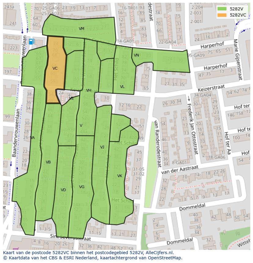 Afbeelding van het postcodegebied 5282 VC op de kaart.