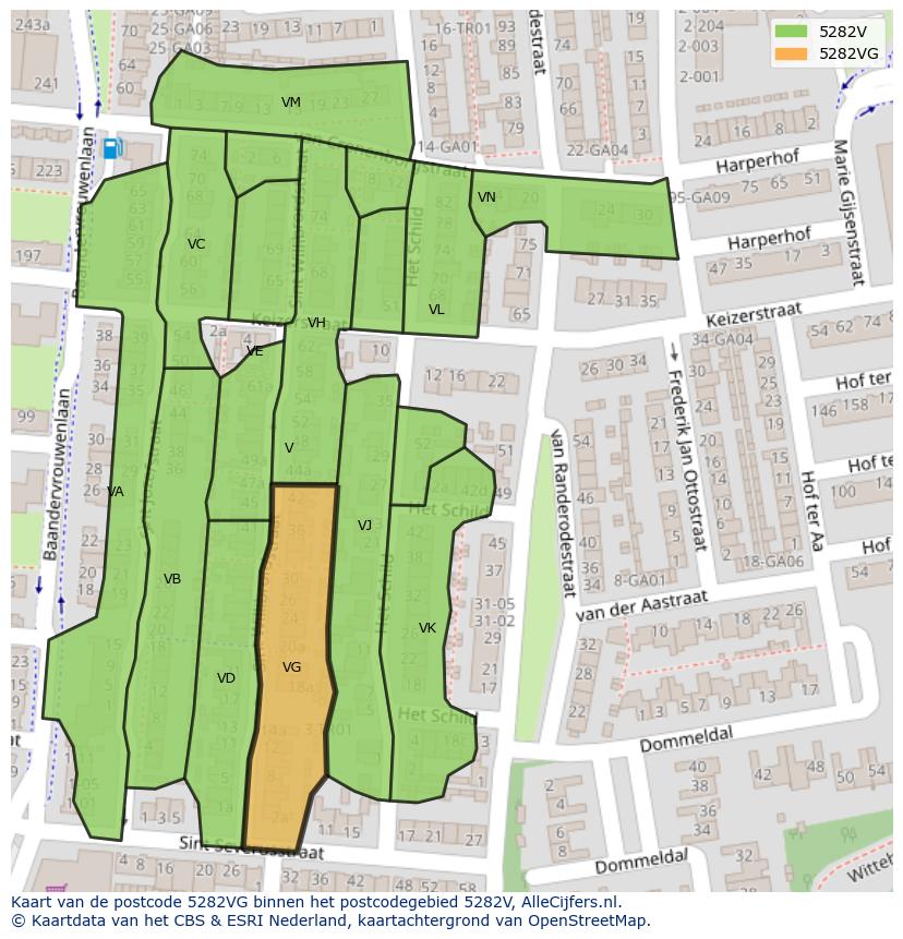 Afbeelding van het postcodegebied 5282 VG op de kaart.