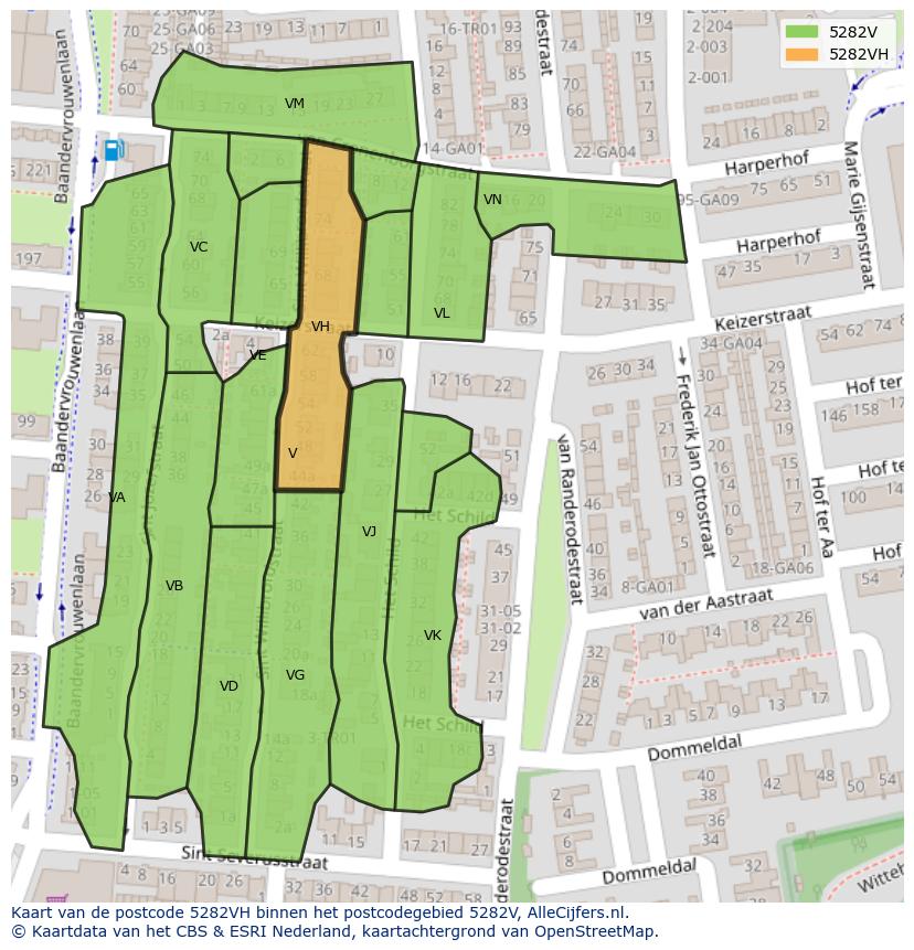 Afbeelding van het postcodegebied 5282 VH op de kaart.