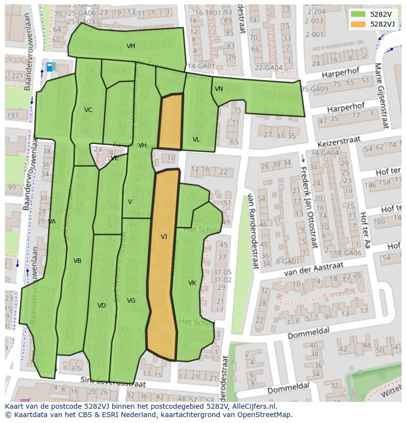 Afbeelding van het postcodegebied 5282 VJ op de kaart.