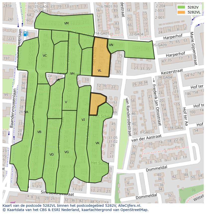 Afbeelding van het postcodegebied 5282 VL op de kaart.
