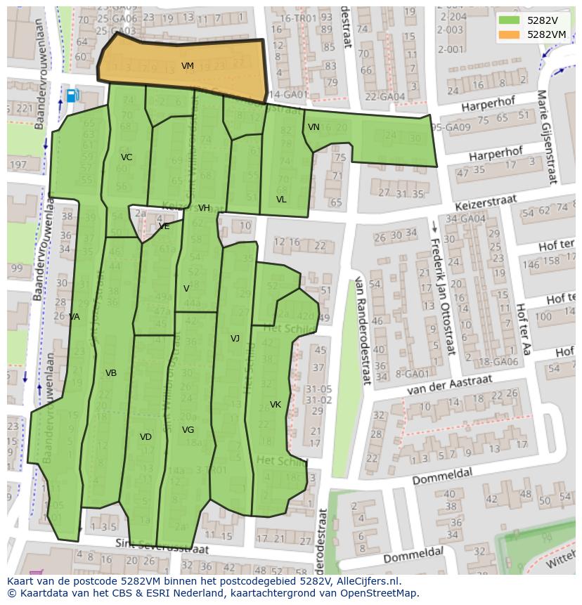 Afbeelding van het postcodegebied 5282 VM op de kaart.