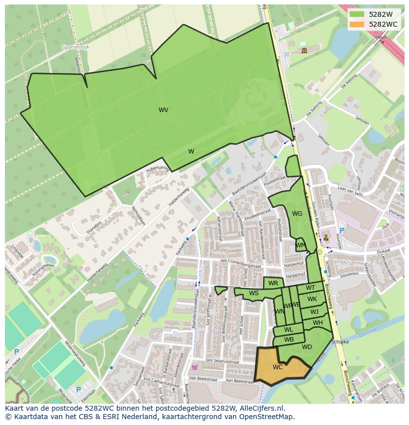 Afbeelding van het postcodegebied 5282 WC op de kaart.