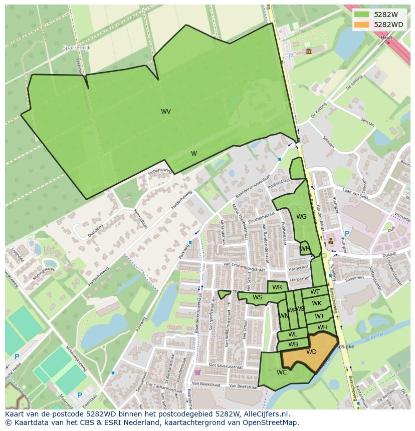 Afbeelding van het postcodegebied 5282 WD op de kaart.